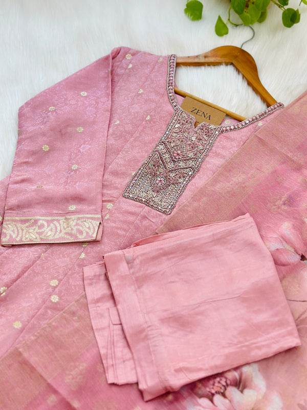 Pure Tissue Silk Kurti Set With Banarasi Dupatta