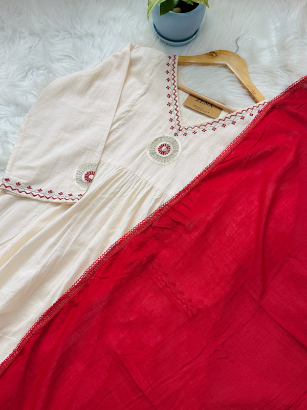 ✨ Mul Cotton Embroidered Anarkali Set ✨