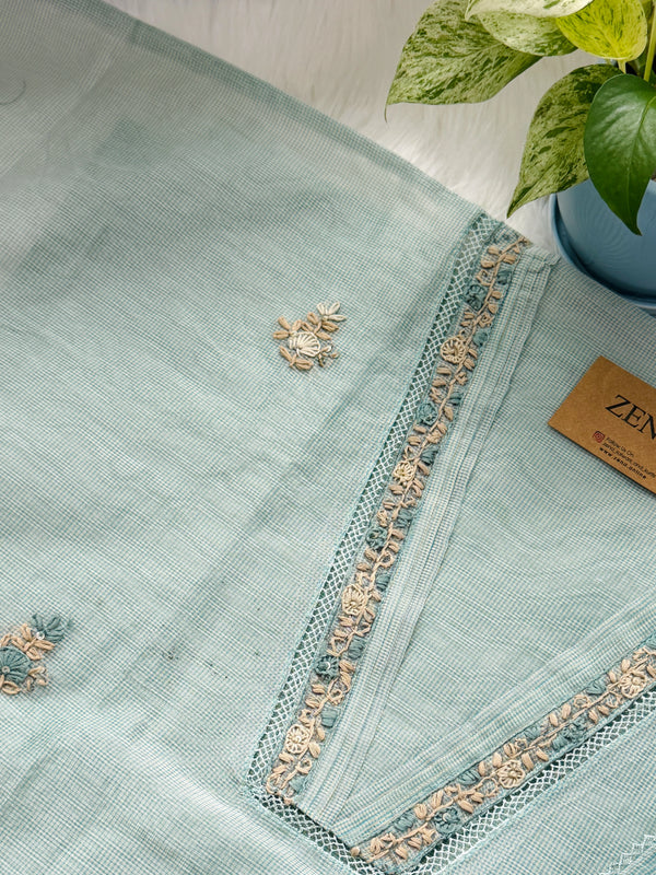 ✨ Kota Doria Hand-Embroidered Unstitched Suit with Kota Doria Dupatta ✨