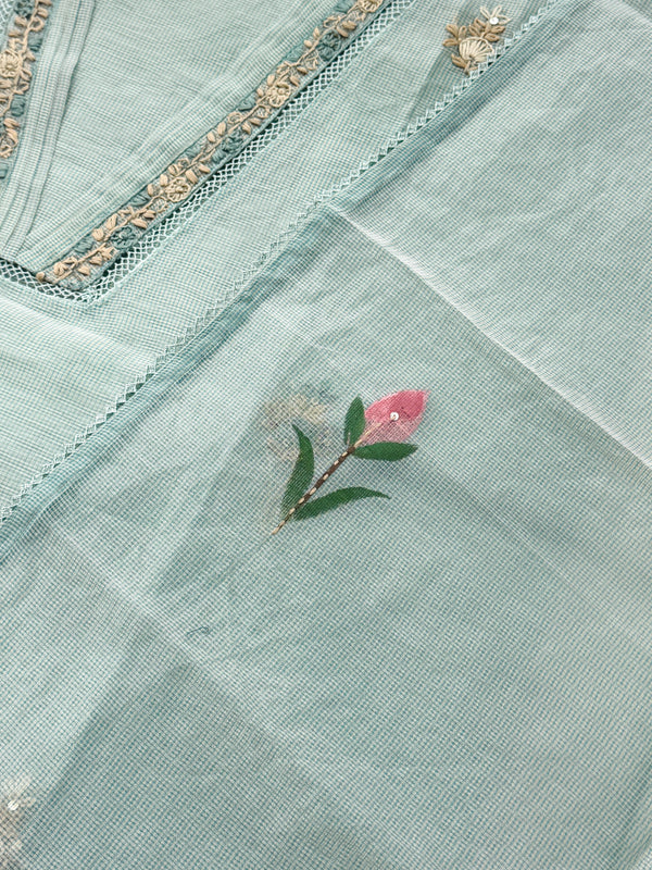 ✨ Kota Doria Hand-Embroidered Unstitched Suit with Kota Doria Dupatta ✨