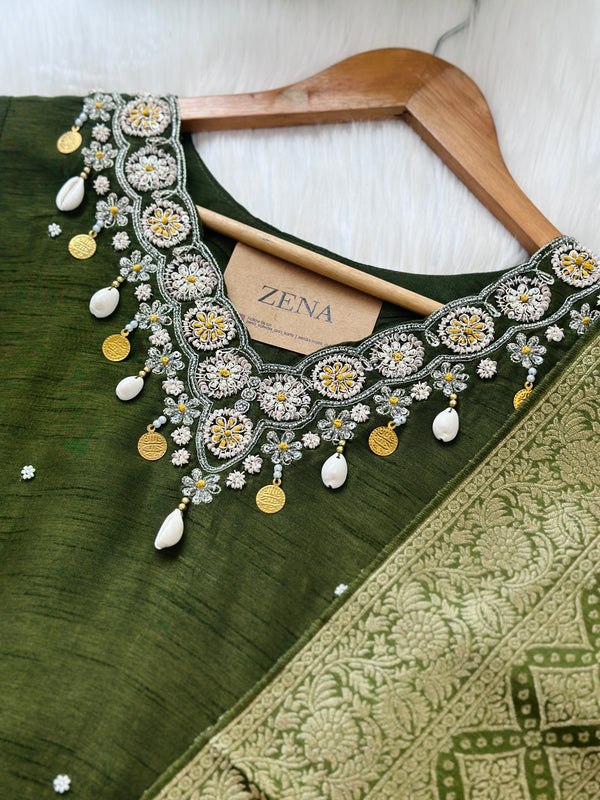 Tissue silk handwork kurti set with Banarasi dupatta