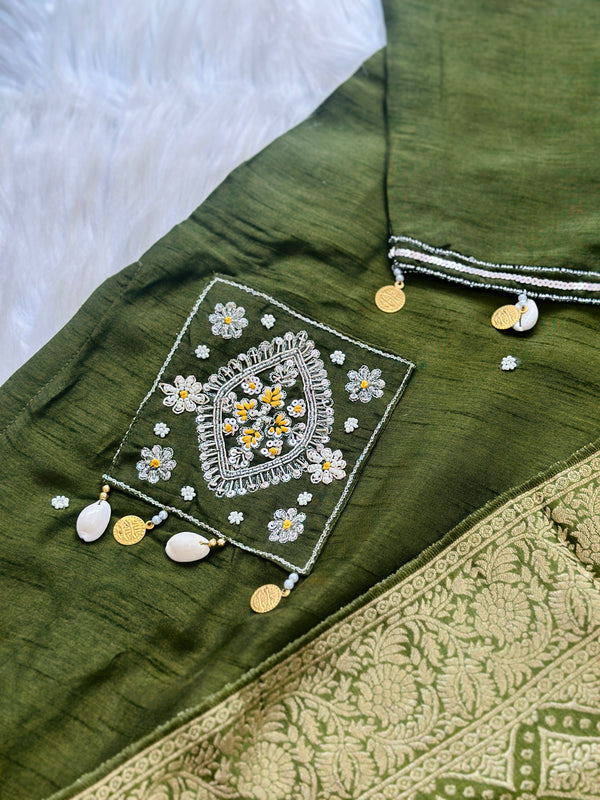 Tissue silk handwork kurti set with Banarasi dupatta