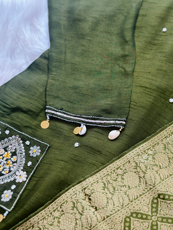 Tissue silk handwork kurti set with Banarasi dupatta