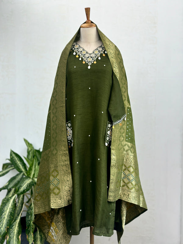 Tissue silk handwork kurti set with Banarasi dupatta