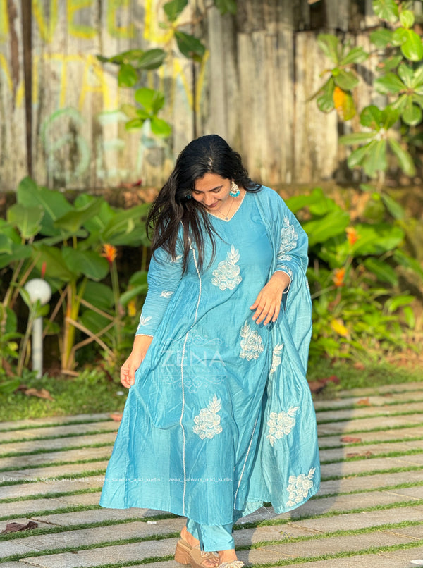 Mul Chanderi Embroidered Anarkali Kurti Set – Timeless Elegance, Effortless Style