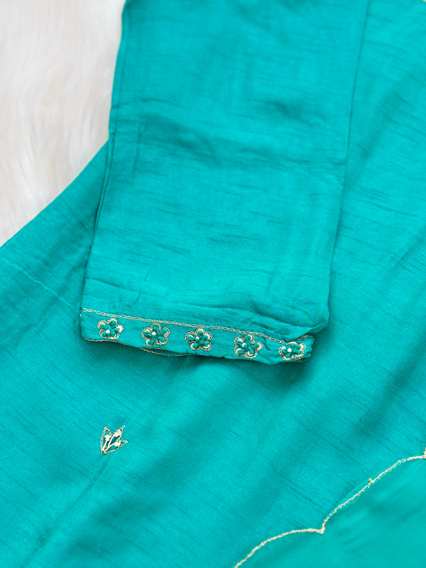 Dola silk hand work kurti set with dupatta organza