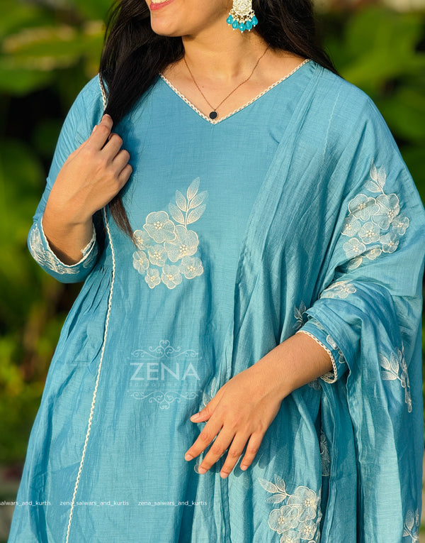 Mul Chanderi Embroidered Anarkali Kurti Set – Timeless Elegance, Effortless Style