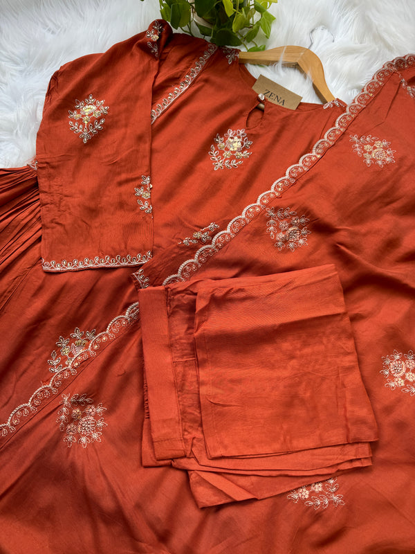 Mul Chanderi Hand Detailed Kurti Set