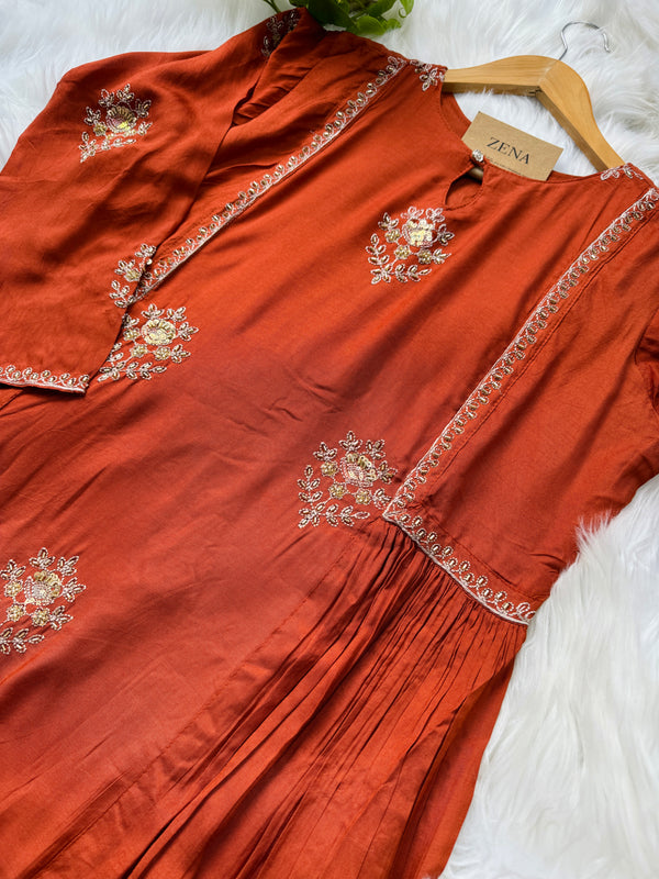 Mul Chanderi Hand Detailed Kurti Set