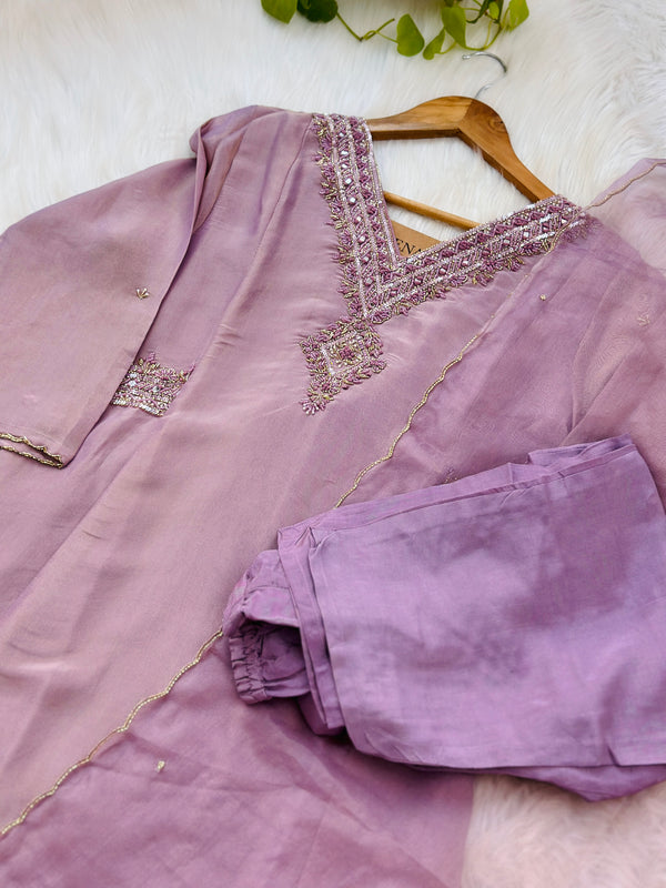 Tissue silk handwork a line Kurti set