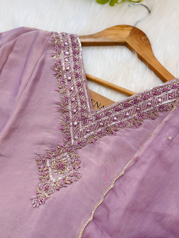 Tissue silk handwork a line Kurti set