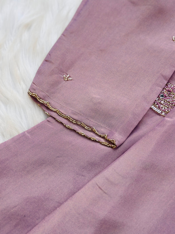 Tissue silk handwork a line Kurti set