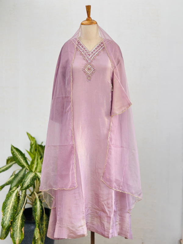 Tissue silk handwork a line Kurti set