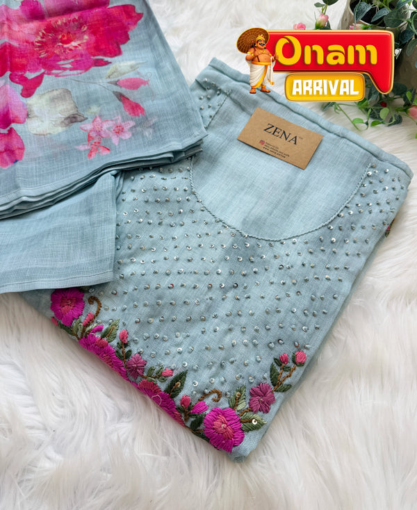 ✨ Linen Silk Hand Detailed Unstitched Suit ✨