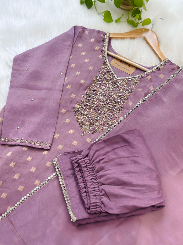 Tissue silk hand work kurti set