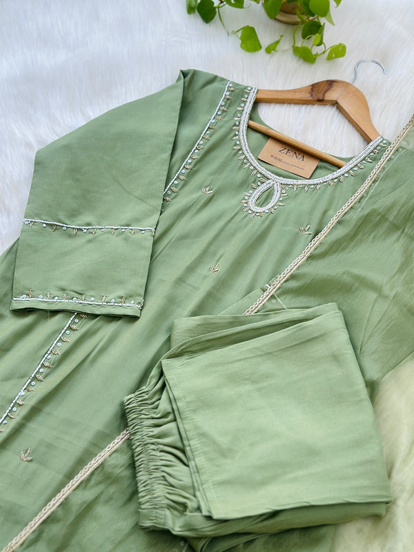 TISSUE SILK A LINE KURTI SET WITH ORGANZA DUPATTA