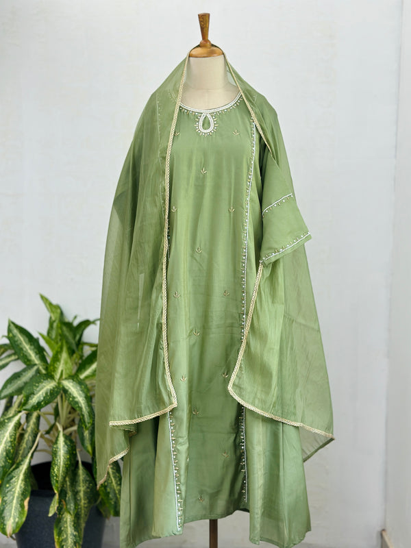 TISSUE SILK A LINE KURTI SET WITH ORGANZA DUPATTA