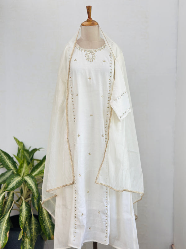 TISSUE SILK A LINE KURTI SET WITH ORGANZA DUPATTA