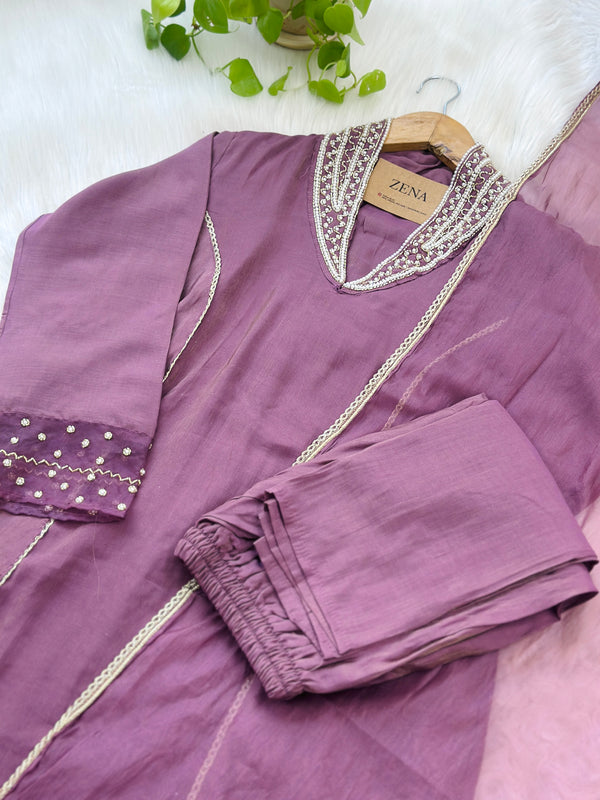 TISSUE SILK A LINE KURTI SET WITH ORGANZA DUPATTA