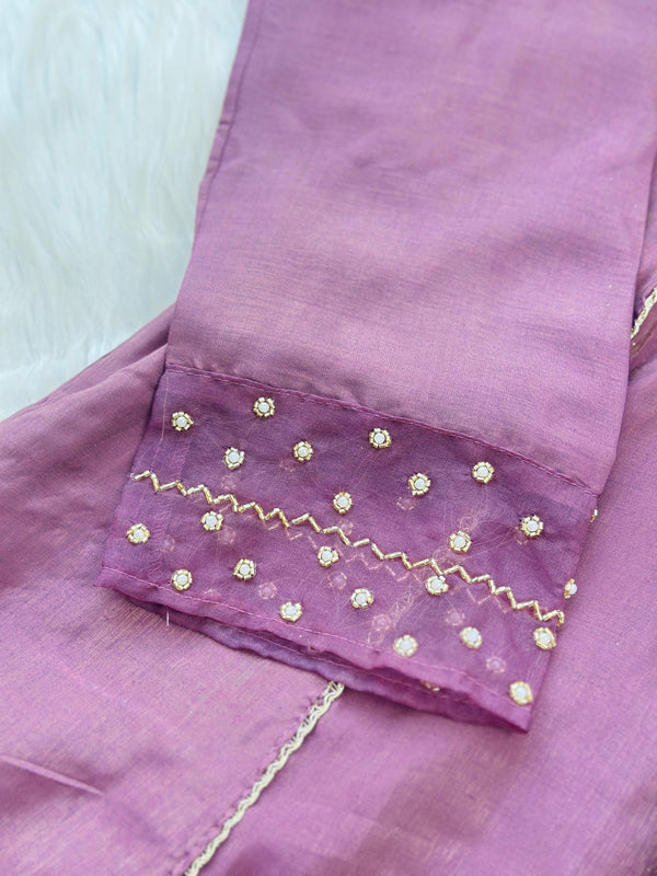 TISSUE SILK A LINE KURTI SET WITH ORGANZA DUPATTA