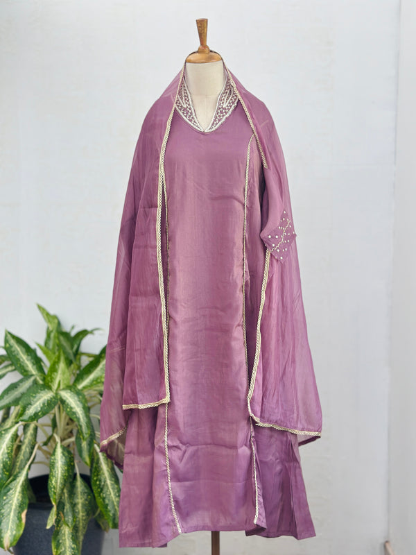 TISSUE SILK A LINE KURTI SET WITH ORGANZA DUPATTA