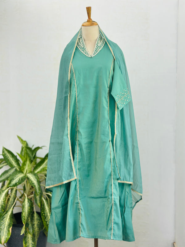 TISSUE SILK A LINE KURTI SET WITH ORGANZA DUPATTA