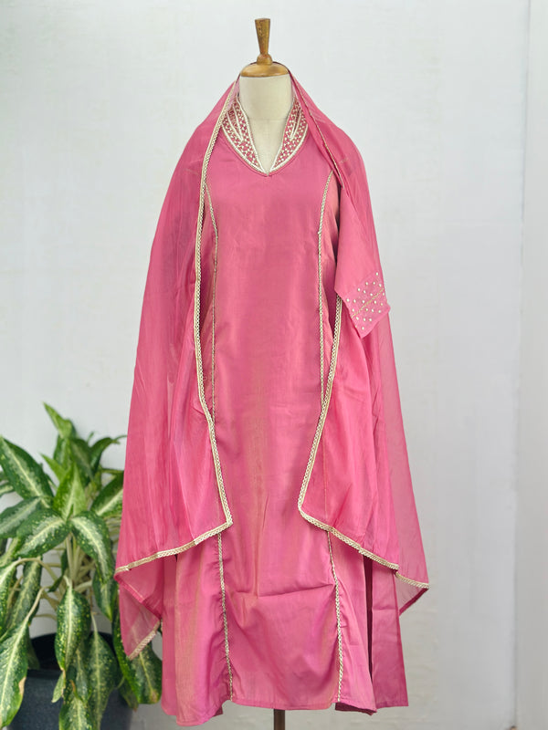 TISSUE SILK A LINE KURTI SET WITH ORGANZA DUPATTA