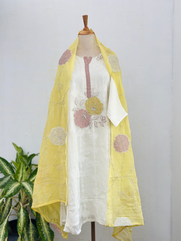 PREMIUM VISCOSE ORGANZA HAND WORK KURTI SET