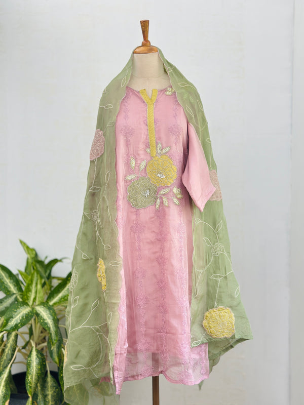 PREMIUM VISCOSE ORGANZA HAND WORK KURTI SET