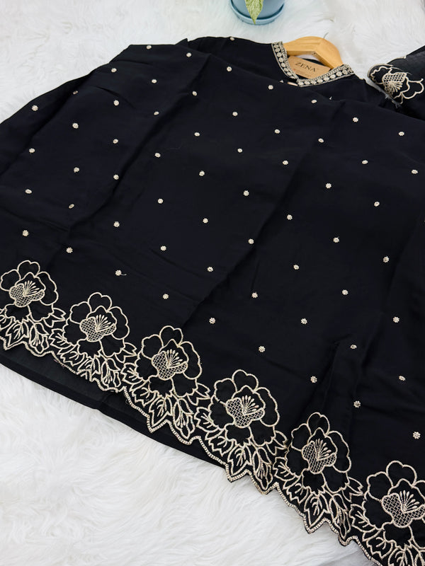 ✨ Roman Silk Embroidered Party Wear Kurti Set ✨