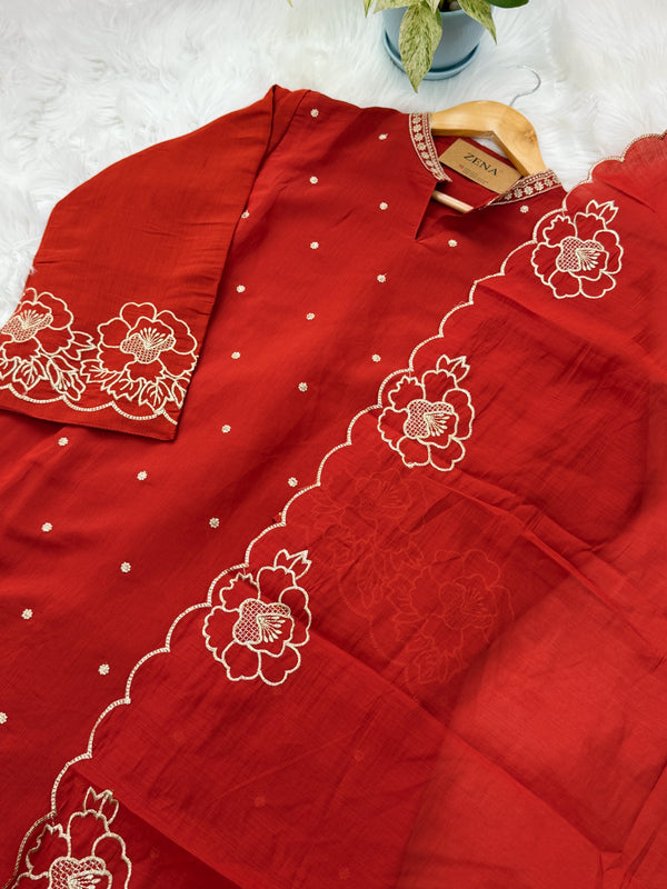 ✨ Roman Silk Embroidered Party Wear Kurti Set ✨