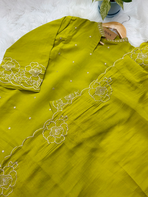 ✨ Roman Silk Embroidered Party Wear Kurti Set ✨