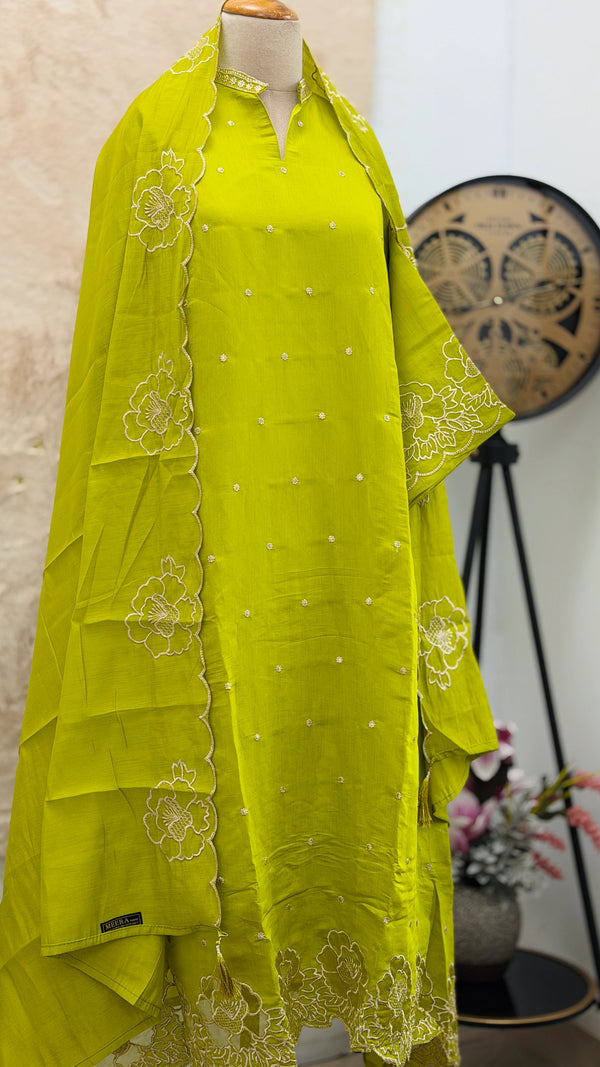 ✨ Roman Silk Embroidered Party Wear Kurti Set ✨
