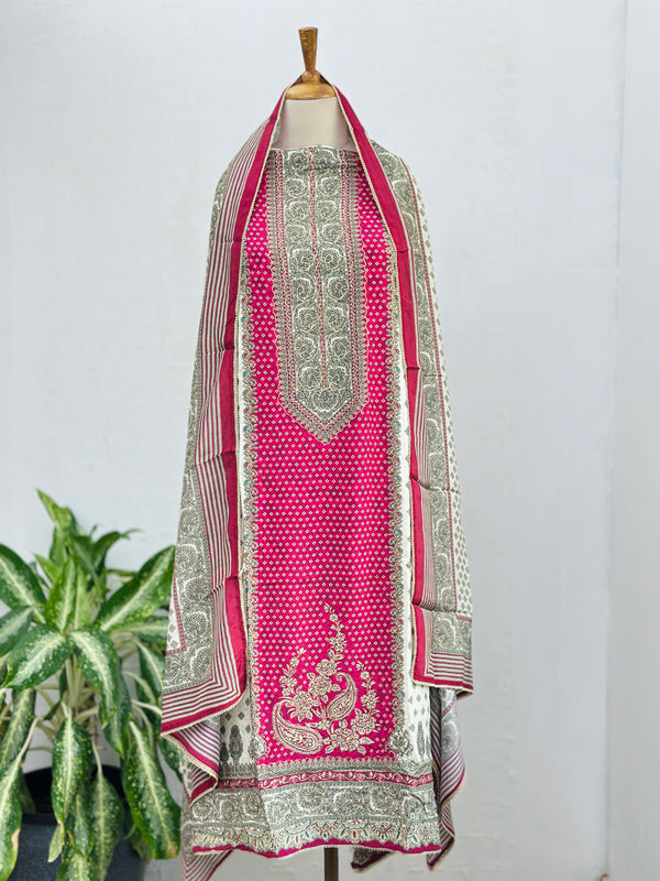 PURE MUSLIN UNSTITCHED SUIT WITH HAND WORK