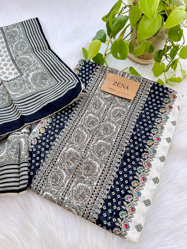 PURE MUSLIN UNSTITCHED SUIT WITH HAND WORK