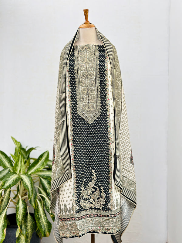 PURE MUSLIN UNSTITCHED SUIT WITH HAND WORK