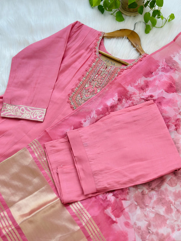 Roman silk hand work Anarkali kurti set