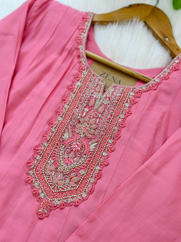 Roman silk hand work Anarkali kurti set