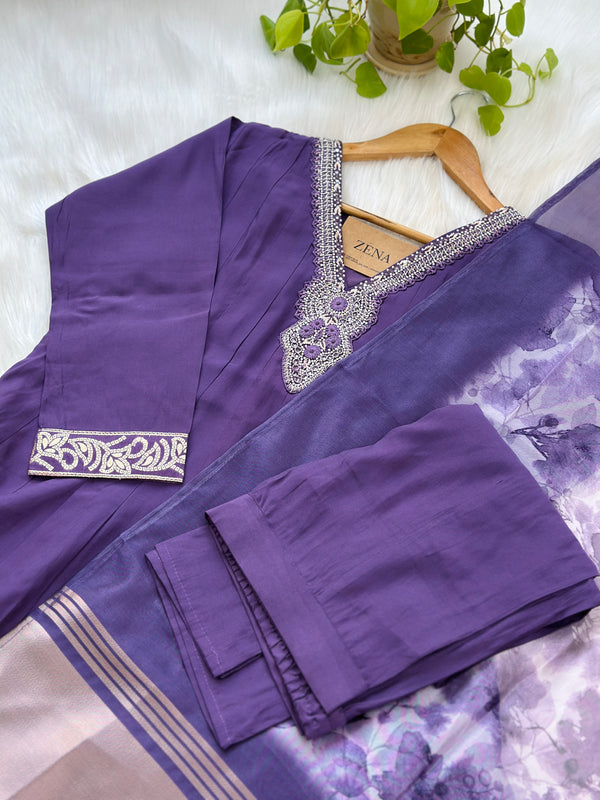 Roman silk hand work Anarkali kurti set