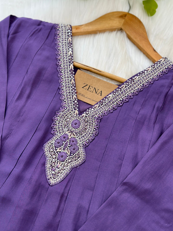 Roman silk hand work Anarkali kurti set