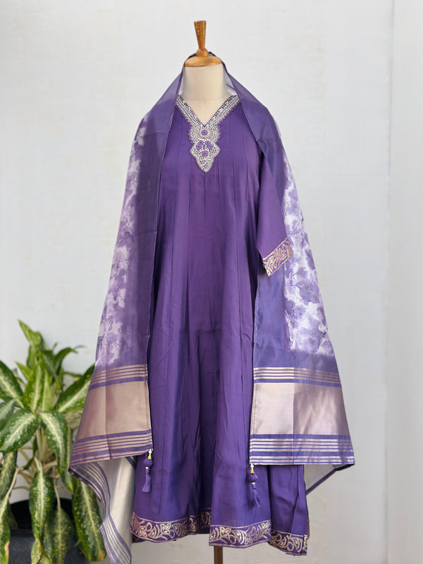 Roman silk hand work Anarkali kurti set