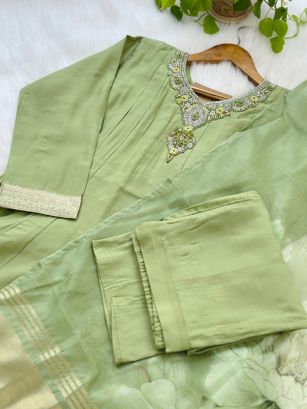 Roman silk hand work Anarkali kurti set
