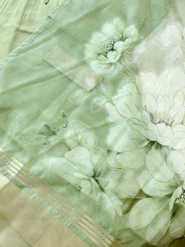 Roman silk hand work Anarkali kurti set