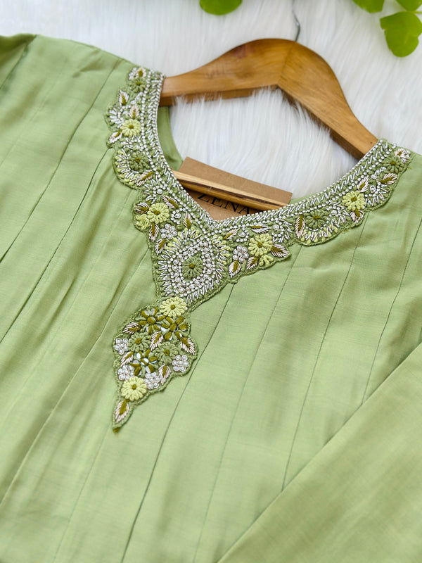 Roman silk hand work Anarkali kurti set