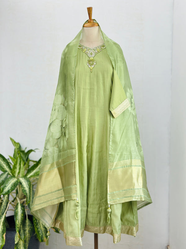 Roman silk hand work Anarkali kurti set