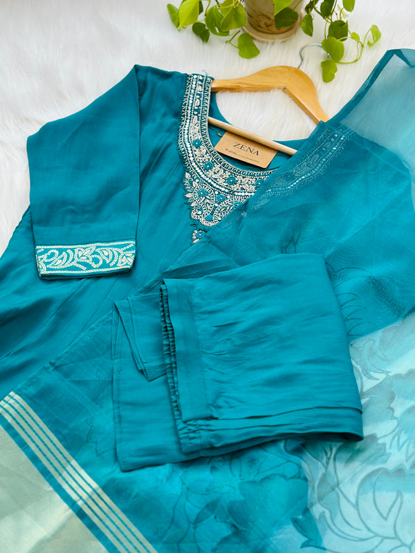 Roman silk hand work Anarkali kurti set