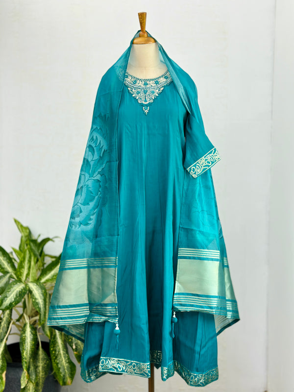 Roman silk hand work Anarkali kurti set