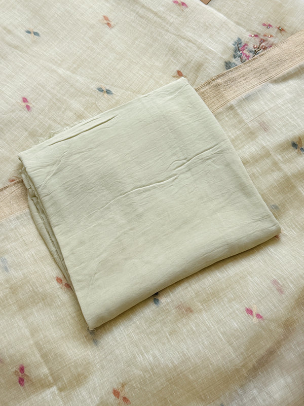 🌼✨ Onam Arrival | Linen Hand-Detailed Unstitched Suit ✨🌼