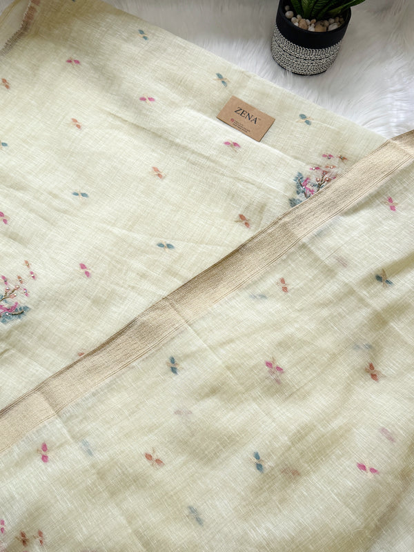 🌼✨ Onam Arrival | Linen Hand-Detailed Unstitched Suit ✨🌼