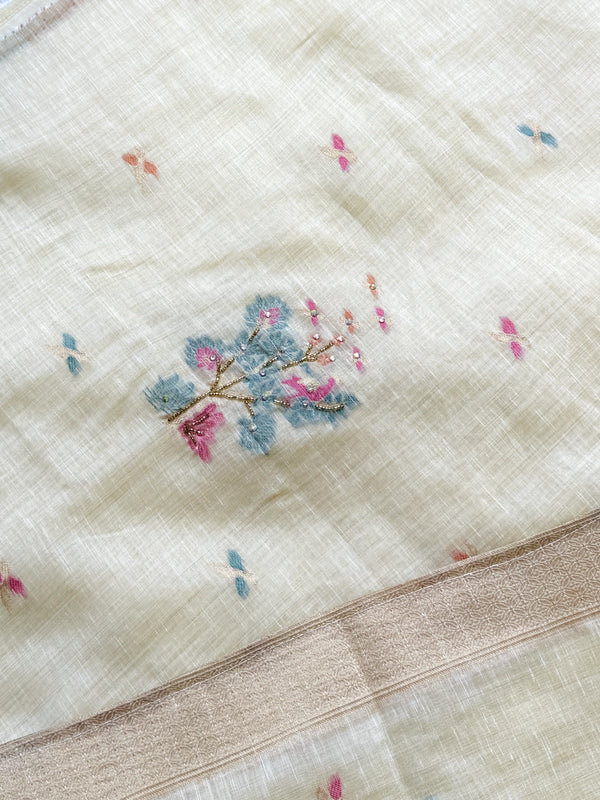 🌼✨ Onam Arrival | Linen Hand-Detailed Unstitched Suit ✨🌼